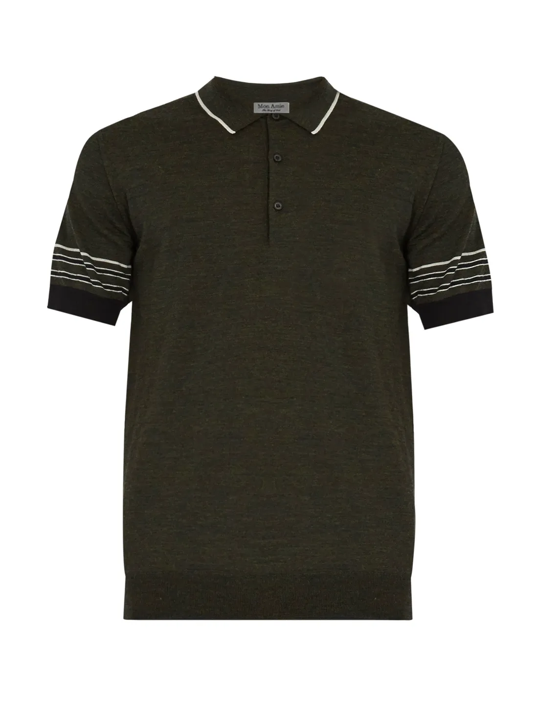 Polo dệt kim xanh rêu viền tay trắng — 1/1