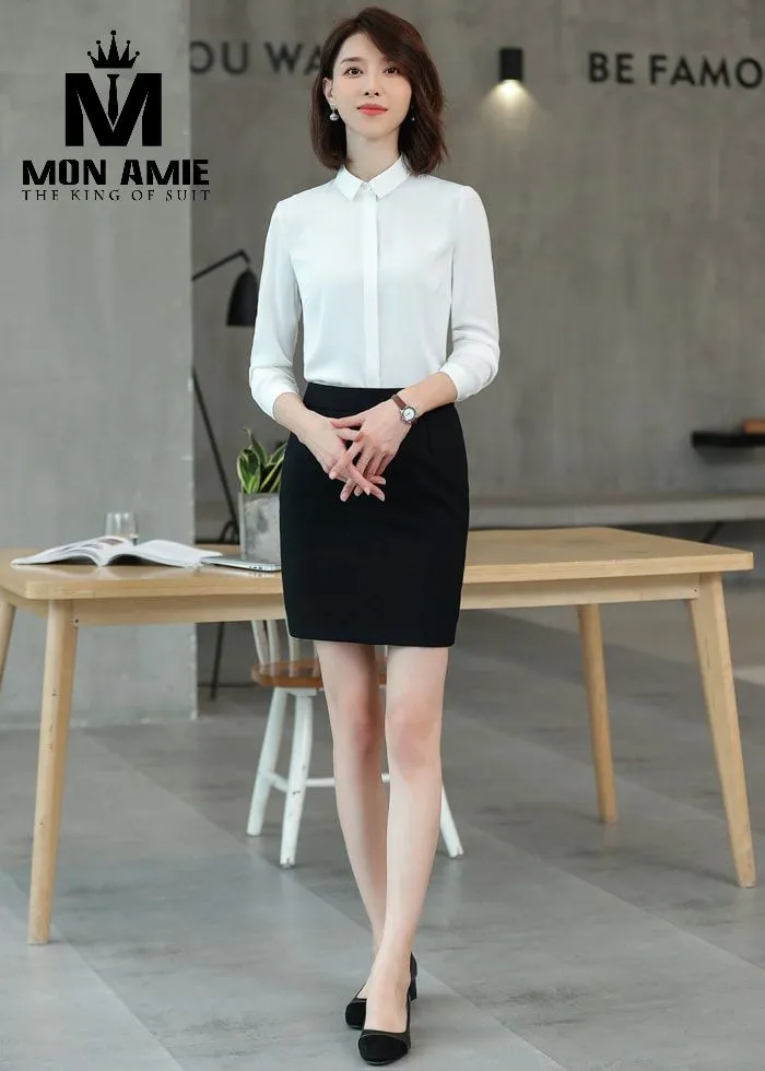 Sơ mi nữ trắng, chân váy bút chì đen PN1147 — 1/5