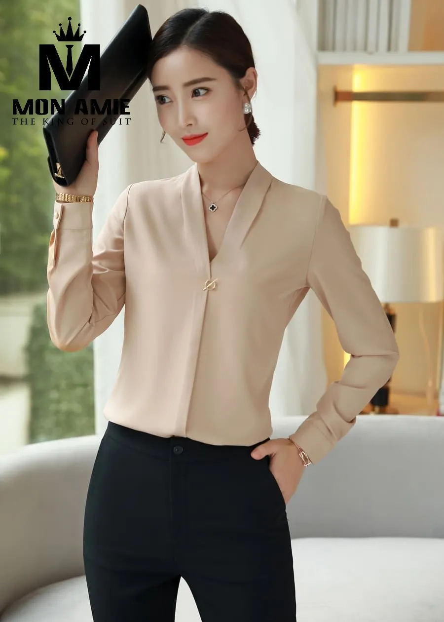 Sơ mi nữ satin be cổ V PN1278 — 1/5
