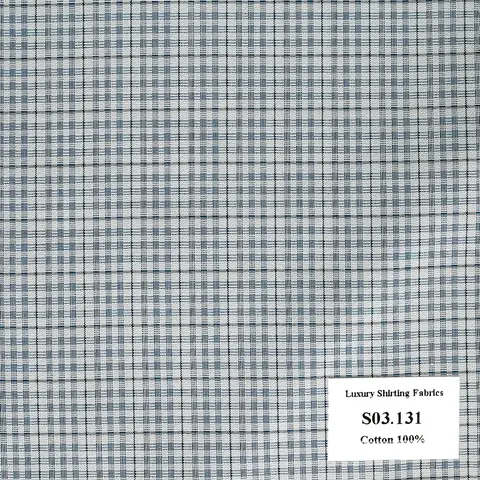 Vải May Đồng Phục Áo Sơ Mi Công Sở Màu Xanh Đen Caro S03.131