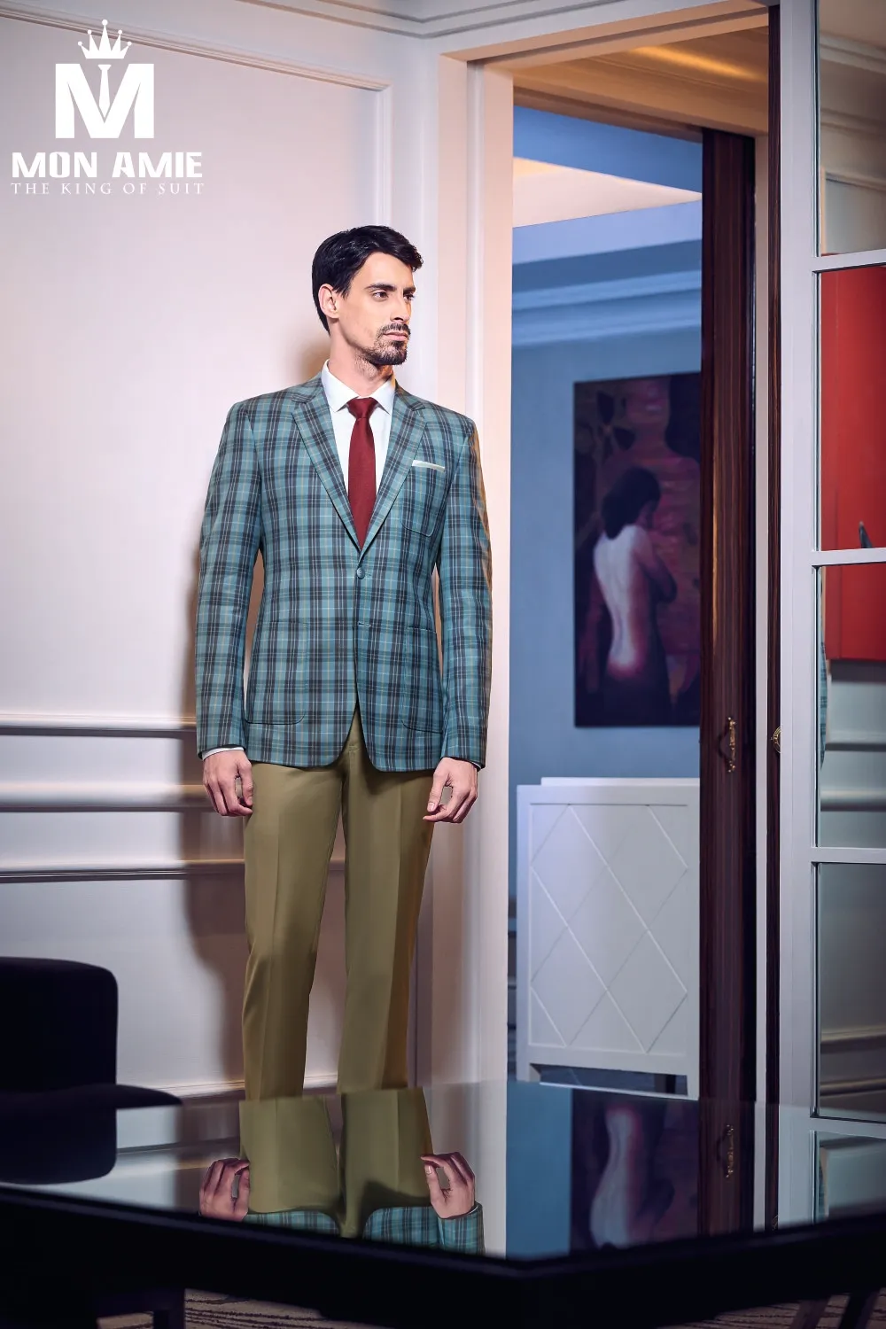 Blazer caro xanh lá, quần kaki D591 — 1/1