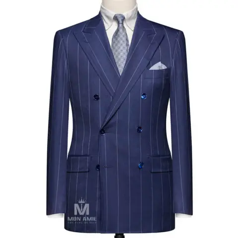 Suit vest đôi xanh dương sọc phấn