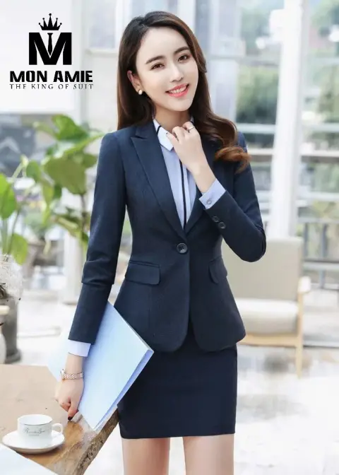 Vest nữ xanh navy, chân váy bút chì — PN1041