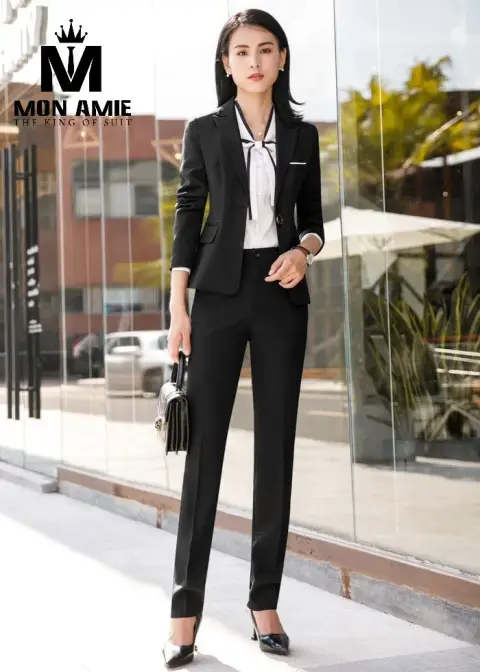 Vest nữ đen, sơ mi thắt nơ, quần tây — PN1109
