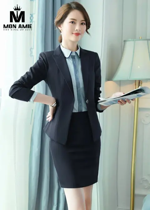 Vest nữ đen, chân váy bút chì — PN1198