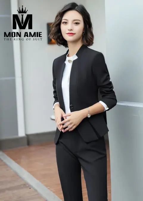 Vest nữ đen cổ tàu, quần tây — PN1262