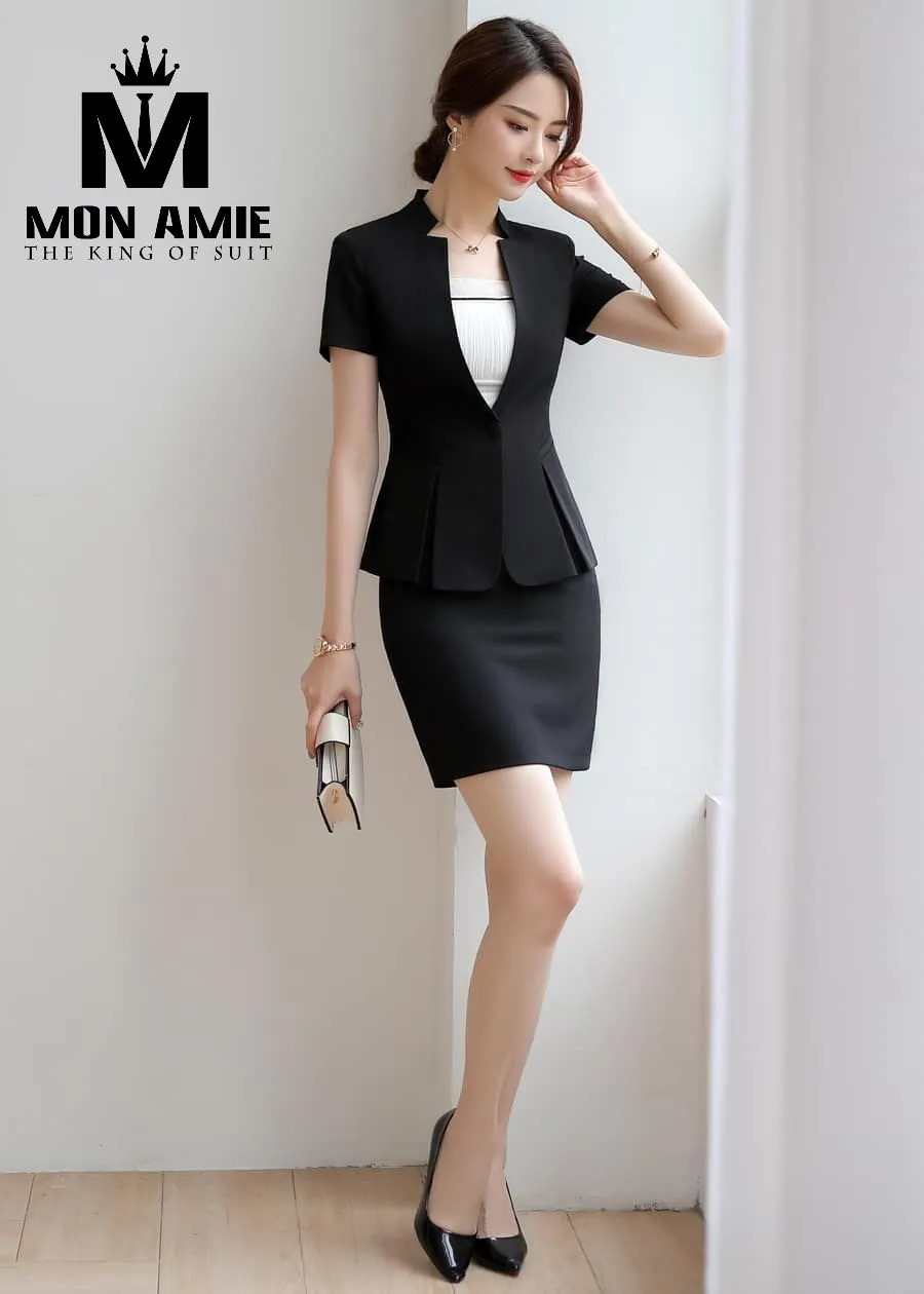 Vest nữ đen cộc tay peplum, chân váy PN1363 — 1/4