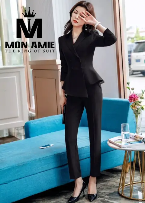 Vest nữ đen peplum hai hàng khuy, quần tây — PN1423