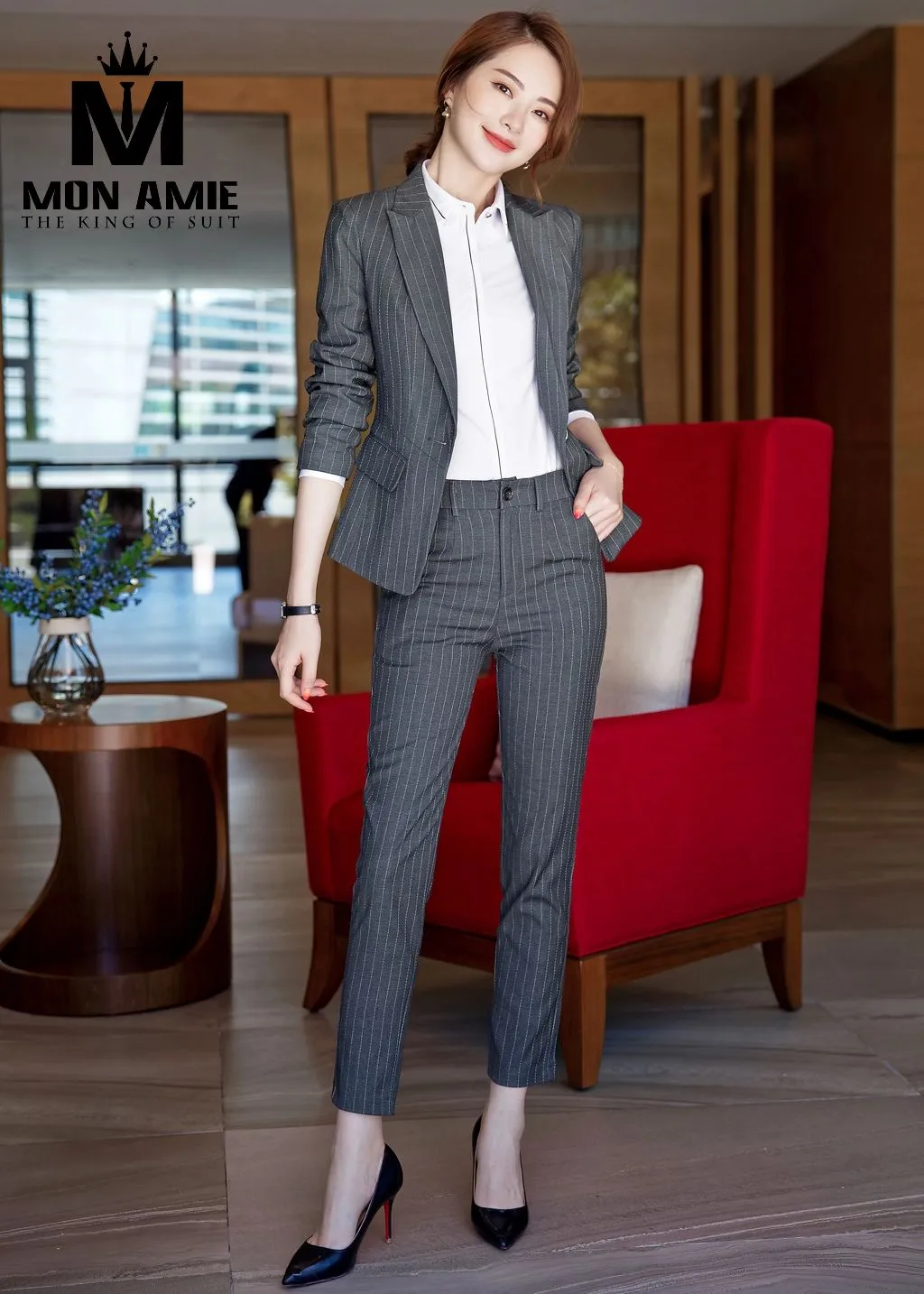 Vest nữ xám sọc chì, quần tây PN1612 — 1/4