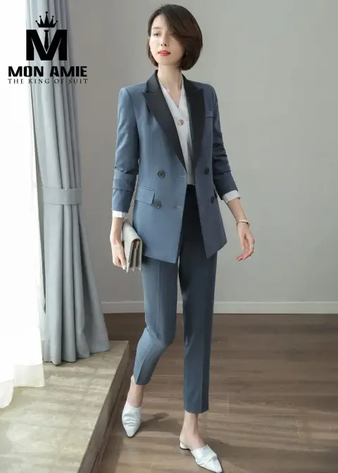 Vest nữ xanh ghi hai hàng khuy, quần tây — PN1649