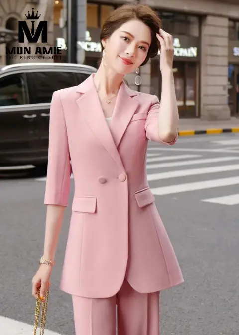 Vest nữ hồng dáng dài, quần tây — PN1654