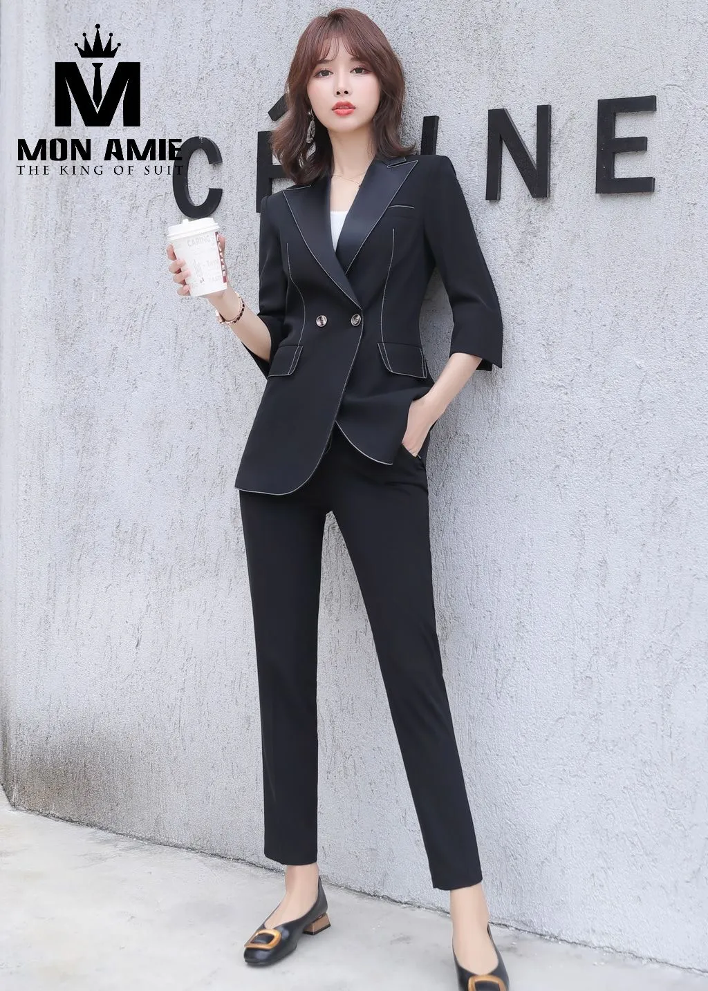 Vest nữ đen ve satin, quần tây PN1665 — 1/5