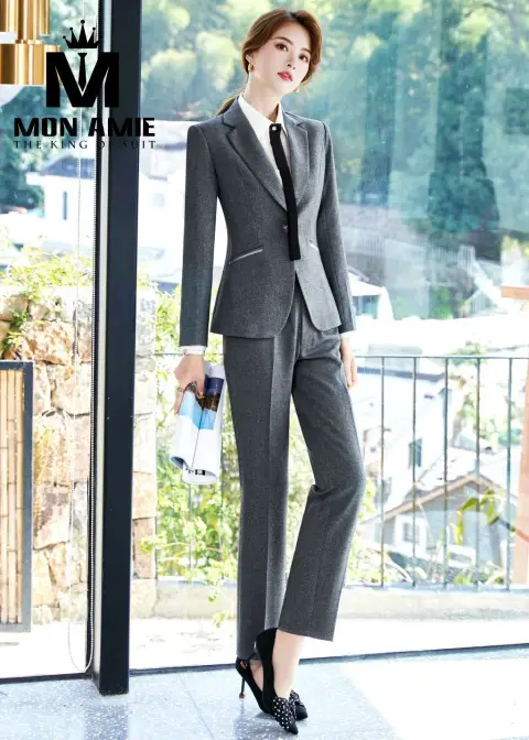 Vest nữ xám, quần tây, cà vạt — PN1770