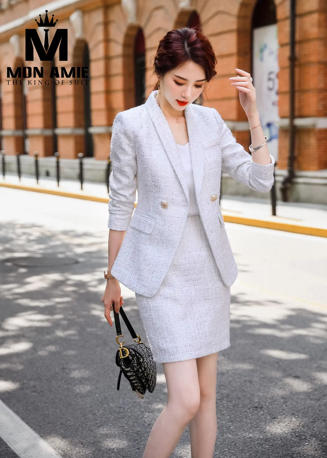 Vest nữ tweed trắng, chân váy PN1911 — 1/6
