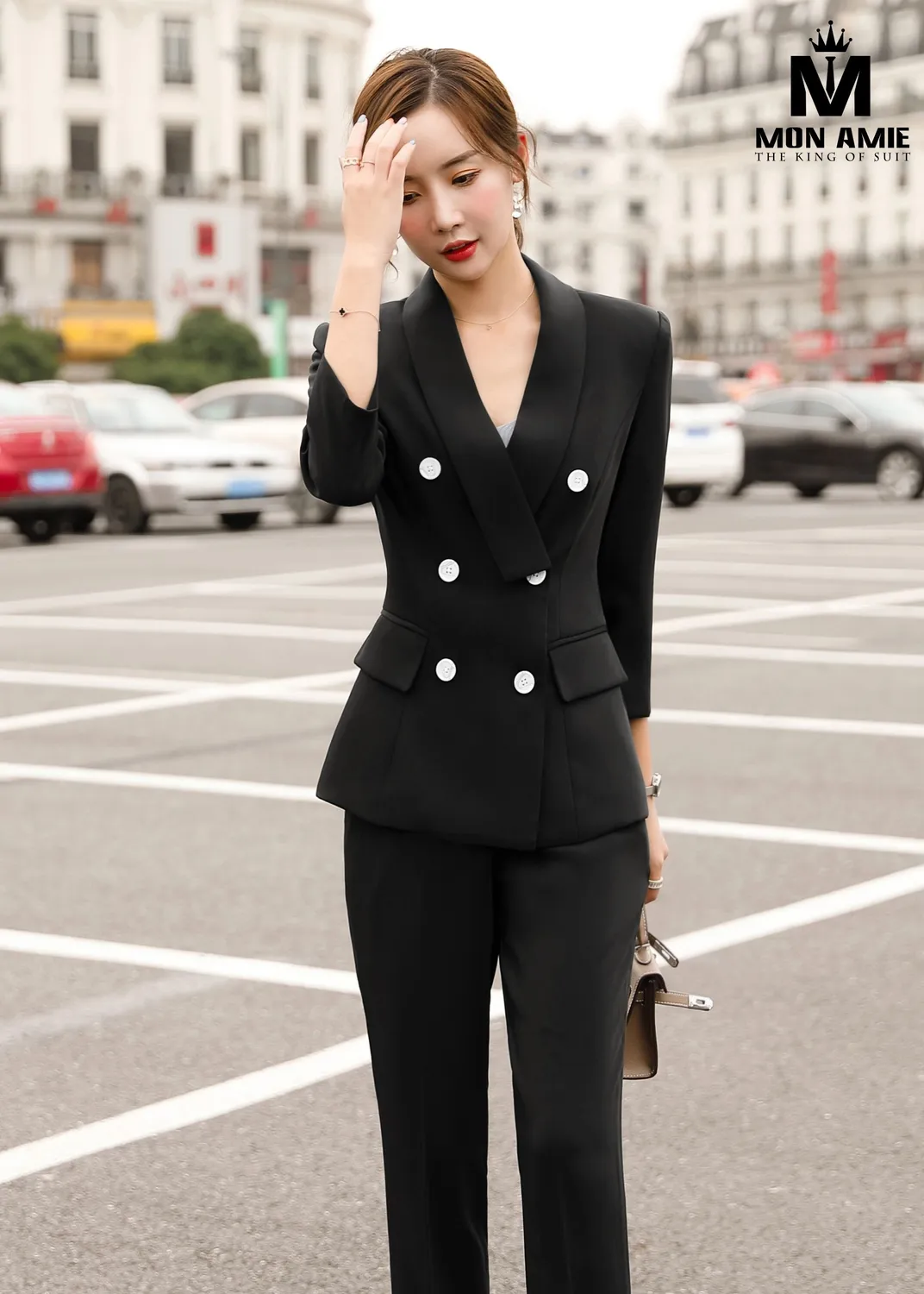 Vest nữ đen hai hàng khuy trắng, quần tây PN1950 — 1/7