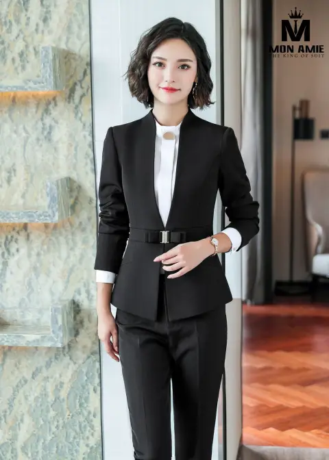 Vest nữ đen đai eo, quần tây — PN1964